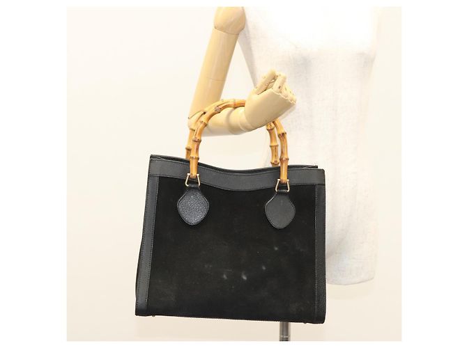 Borsa a Mano GUCCI Bamboo Camoscio Nero Oro Auth ep9059 D'oro - vista 26
