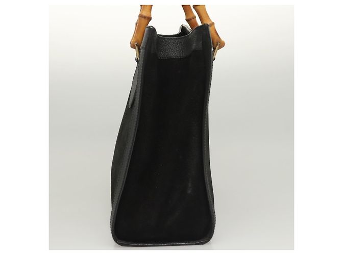 Borsa a Mano GUCCI Bamboo Camoscio Nero Oro Auth ep9059 D'oro - vista 3
