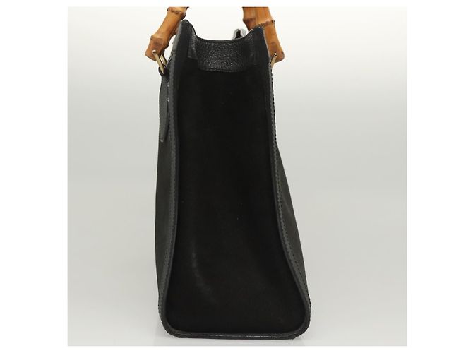 Borsa a Mano GUCCI Bamboo Camoscio Nero Oro Auth ep9059 D'oro - vista 4