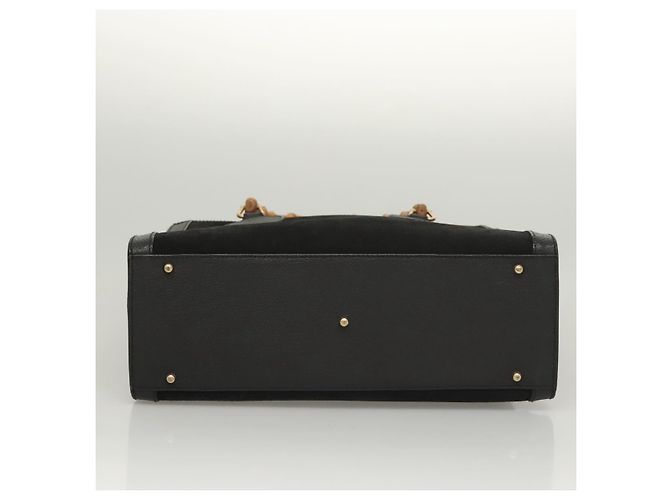 Borsa a Mano GUCCI Bamboo Camoscio Nero Oro Auth ep9059 D'oro - vista 5