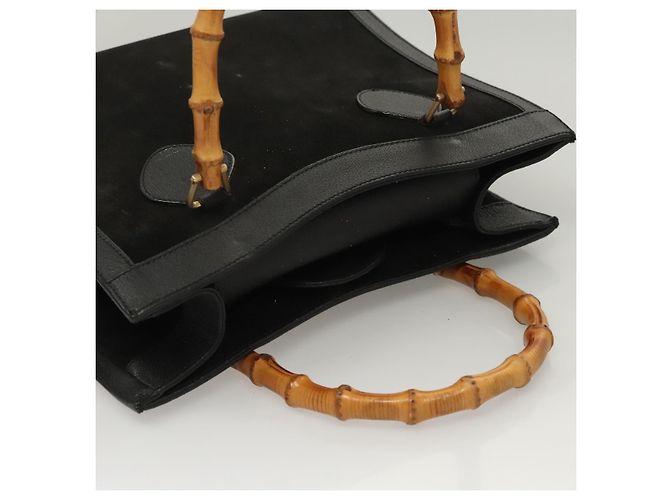 Borsa a Mano GUCCI Bamboo Camoscio Nero Oro Auth ep9059 D'oro - vista 6