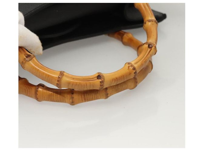 Borsa a Mano GUCCI Bamboo Camoscio Nero Oro Auth ep9059 D'oro - vista 7