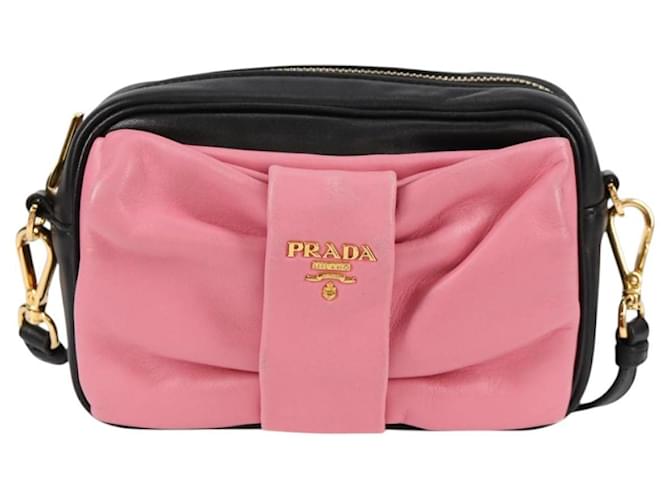 Ribbon PRADA Borsa a Spalla in Pelle Nera e Oro Auth BD2127V Nero D'oro - vista 13