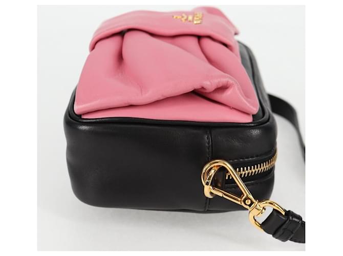 Ribbon PRADA Borsa a Spalla in Pelle Nera e Oro Auth BD2127V Nero D'oro - vista 4