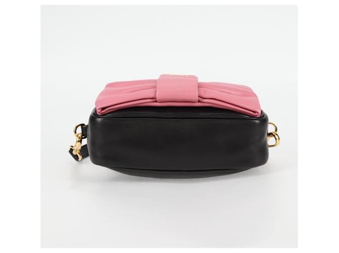 Ribbon PRADA Borsa a Spalla in Pelle Nera e Oro Auth BD2127V Nero D'oro - vista 5