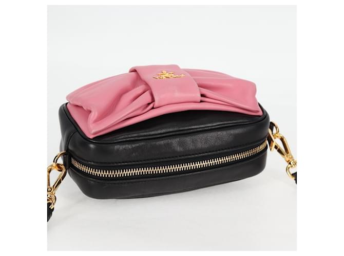 Ribbon PRADA Borsa a Spalla in Pelle Nera e Oro Auth BD2127V Nero D'oro - vista 6