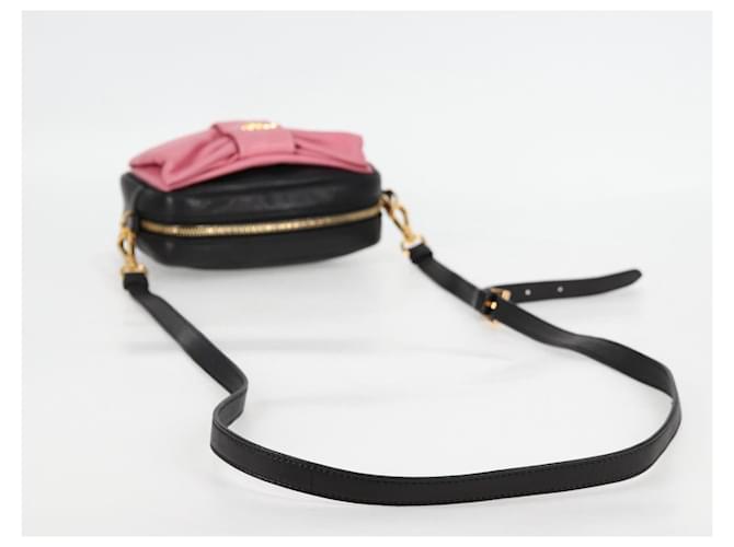 Ribbon PRADA Borsa a Spalla in Pelle Nera e Oro Auth BD2127V Nero D'oro - vista 7
