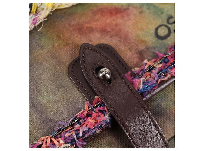 Borsa a spalla CHANEL ricamata graffiti in tela e pelle khaki CC Auth yk18413SM Cachi - vista 23