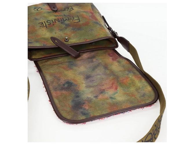 Borsa a spalla CHANEL ricamata graffiti in tela e pelle khaki CC Auth yk18413SM Cachi - vista 24