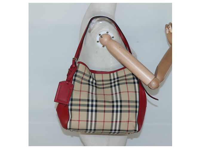 Borsa a spalla Burberry Nova Check in nylon beige oro Auth 125324 D'oro - vista 21