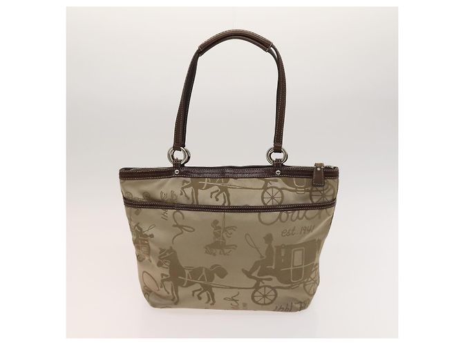 Borsa a spalla Coach in nylon e tela 3 pezzi nero beige arancione Auth bs25684 - vista 19