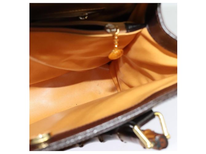 Borsa a mano in pelle Gucci Bamboo marrone oro Auth ep8928 D'oro - vista 18