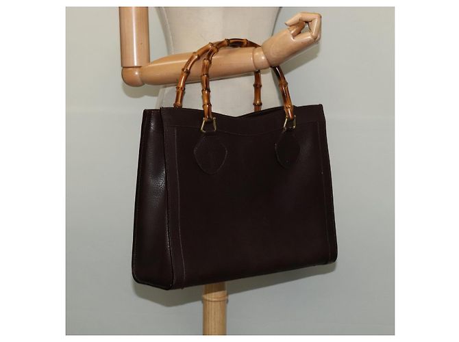 Borsa a mano in pelle Gucci Bamboo marrone oro Auth ep8928 D'oro - vista 20