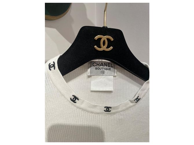 Top Chanel sin mangas de algodón blanco y negro - vista 2