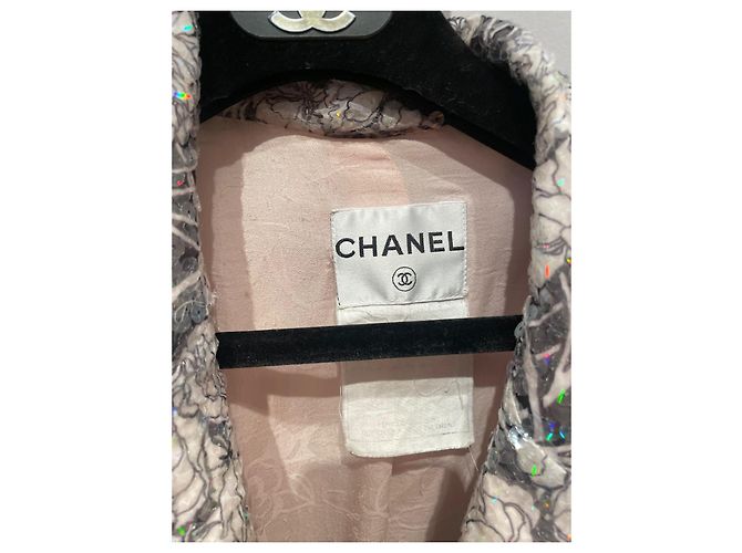 Giacca Chanel con paillettes rosa e grigia in seta Grigio - vista 3