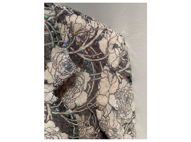 Giacca Chanel con paillettes rosa e grigia in seta Grigio - vista 4
