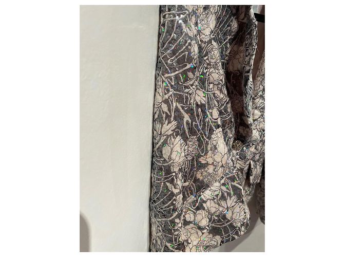Giacca Chanel con paillettes rosa e grigia in seta Grigio - vista 7