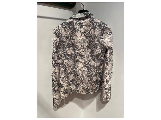 Giacca Chanel con paillettes rosa e grigia in seta Grigio - vista 8