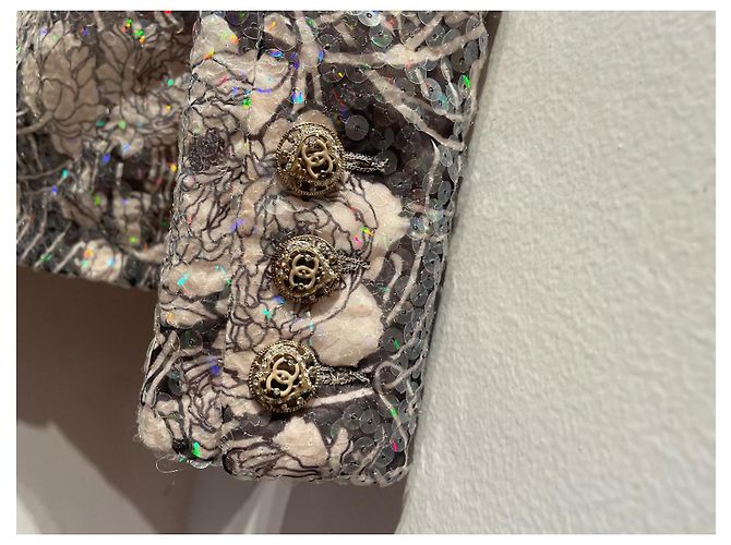 Giacca Chanel con paillettes rosa e grigia in seta Grigio - vista 9