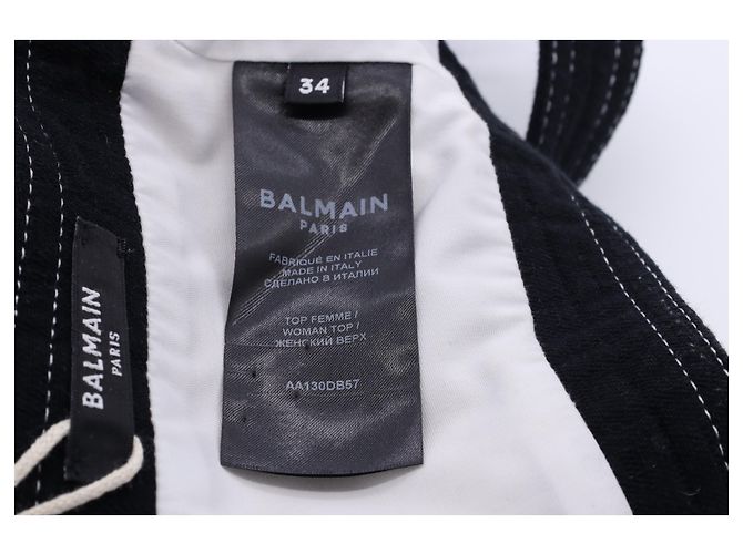 Top recortado de jacquard blanco de algodón adornado de Balmain Multicolor - vista 11