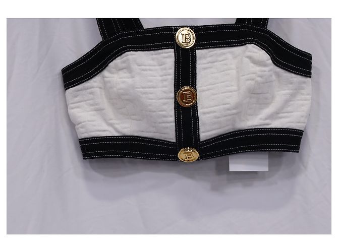 Top recortado de jacquard blanco de algodón adornado de Balmain Multicolor - vista 9