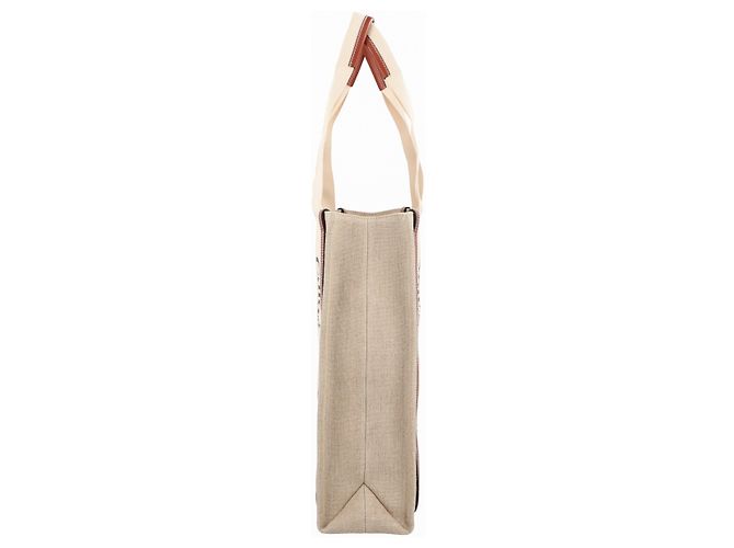 Chloé Woody Tragetasche aus Leinen und Leder Braun Beige - Ansicht 7