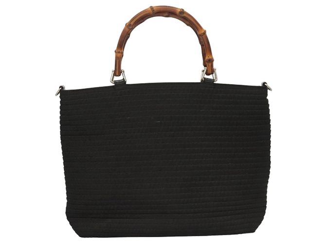 Borsa a mano in tela GUCCI Bamboo 2way Nera Argento 000 1998 0540 Auth BD2082 Nero - vista 13