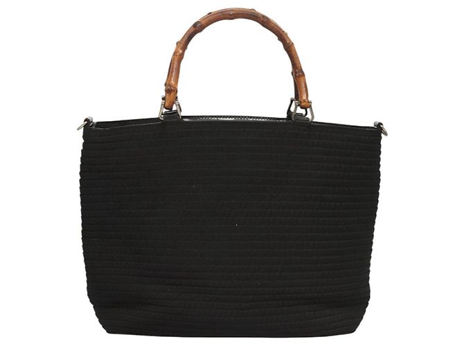 Borsa a mano in tela GUCCI Bamboo 2way Nera Argento 000 1998 0540 Auth BD2082 Nero - vista 2