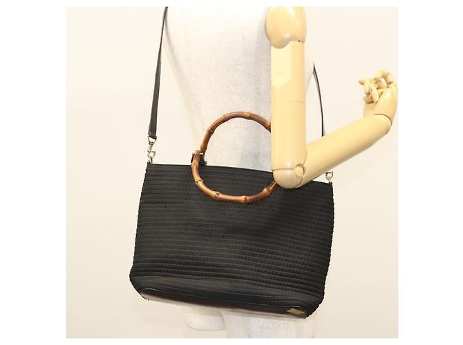 Borsa a mano in tela GUCCI Bamboo 2way Nera Argento 000 1998 0540 Auth BD2082 Nero - vista 23