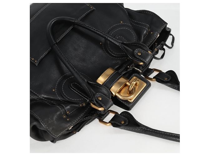 Chloé Sac à main Chloe Paddington en cuir noir or argent Auth PP580V - vue 6