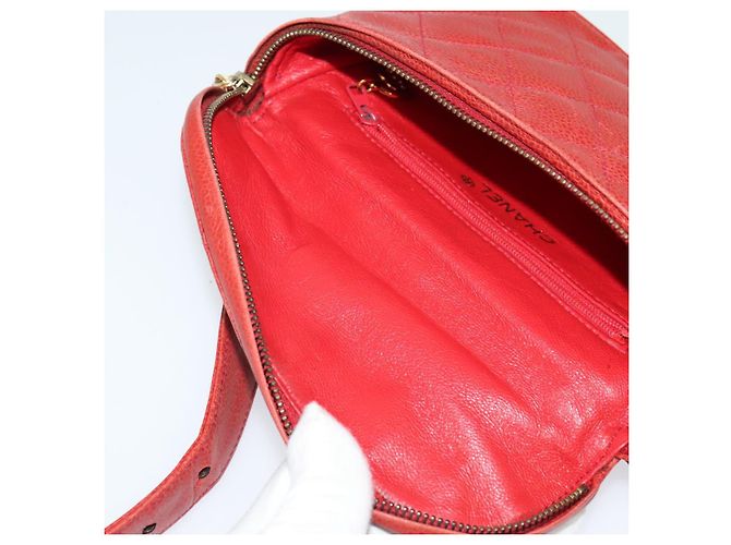 CHANEL Borsa a vita Matelassé Pelle Caviar Rossa Oro CC Auth BD2190 Rosso D'oro - vista 10
