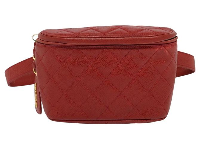 CHANEL Borsa a vita Matelassé Pelle Caviar Rossa Oro CC Auth BD2190 Rosso D'oro - vista 13