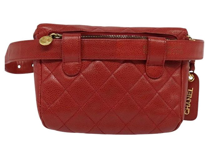 CHANEL Borsa a vita Matelassé Pelle Caviar Rossa Oro CC Auth BD2190 Rosso D'oro - vista 2