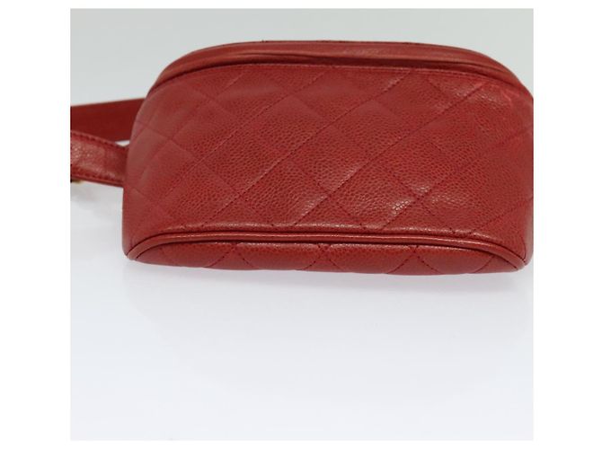 CHANEL Borsa a vita Matelassé Pelle Caviar Rossa Oro CC Auth BD2190 Rosso D'oro - vista 5
