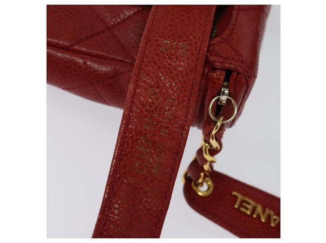 CHANEL Borsa a vita Matelassé Pelle Caviar Rossa Oro CC Auth BD2190 Rosso D'oro - vista 8