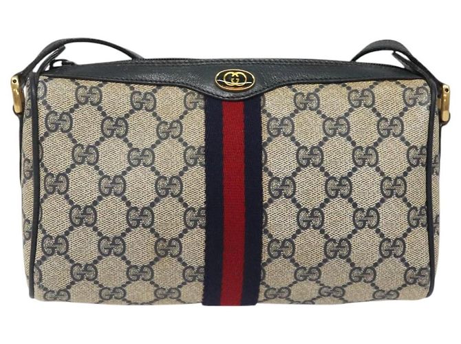 GUCCI GG Supreme Sherry Line Borsa a Spalla PVC Blu Navy Oro 89 02 018 Auth 125200 D'oro - vista 13