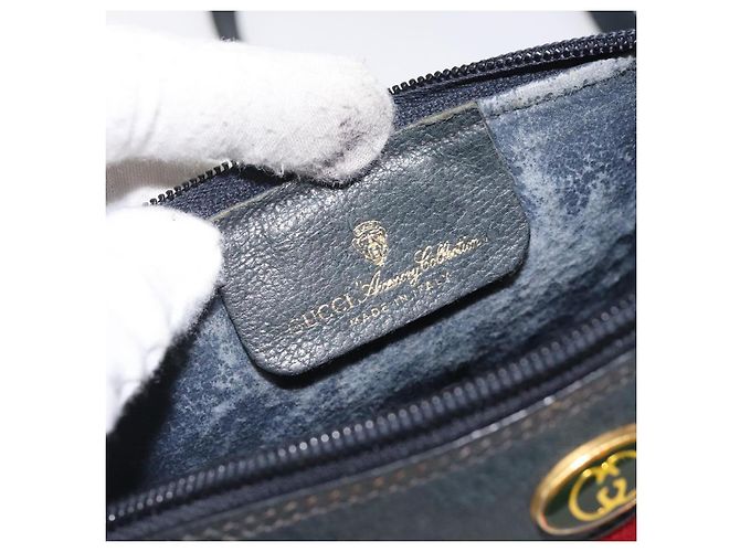 GUCCI GG Supreme Sherry Line Borsa a Spalla PVC Blu Navy Oro 89 02 018 Auth 125200 D'oro - vista 18