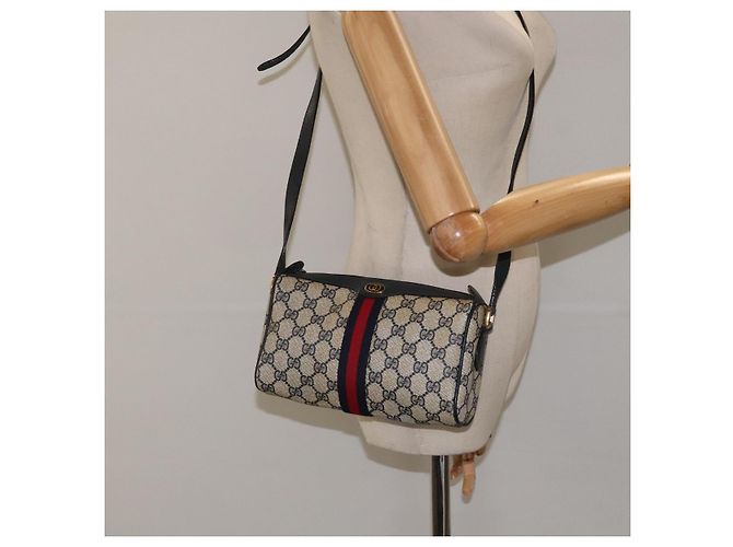 GUCCI GG Supreme Sherry Line Borsa a Spalla PVC Blu Navy Oro 89 02 018 Auth 125200 D'oro - vista 21