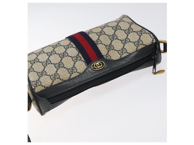 GUCCI GG Supreme Sherry Line Borsa a Spalla PVC Blu Navy Oro 89 02 018 Auth 125200 D'oro - vista 6