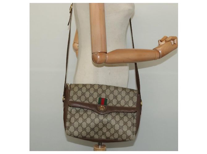 GUCCI GG Supreme Web Sherry Line Borsa PVC Beige Oro 164 02 084 Auth ep9049 D'oro - vista 23