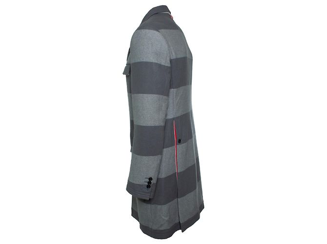 Abrigo de lana a rayas en gris de Thom Browne - vista 3
