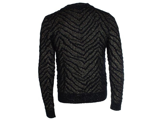 Saint Laurent, Rundhals-Pullover aus schwarzem und goldenem Jacquard 2018 - Ansicht 3
