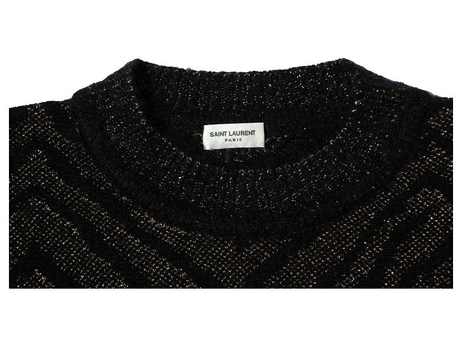 Saint Laurent, Rundhals-Pullover aus schwarzem und goldenem Jacquard 2018 - Ansicht 7