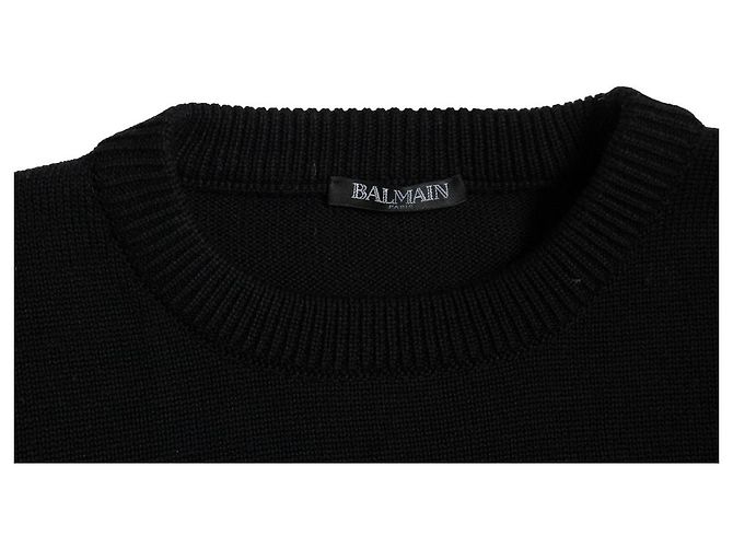 Balmain, suéter de malha de merino com logo em preto - vista 6