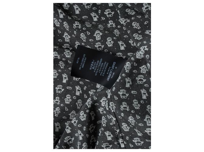 Camisa de seda negra con estampado de robot Saint Laurent Negro - vista 5