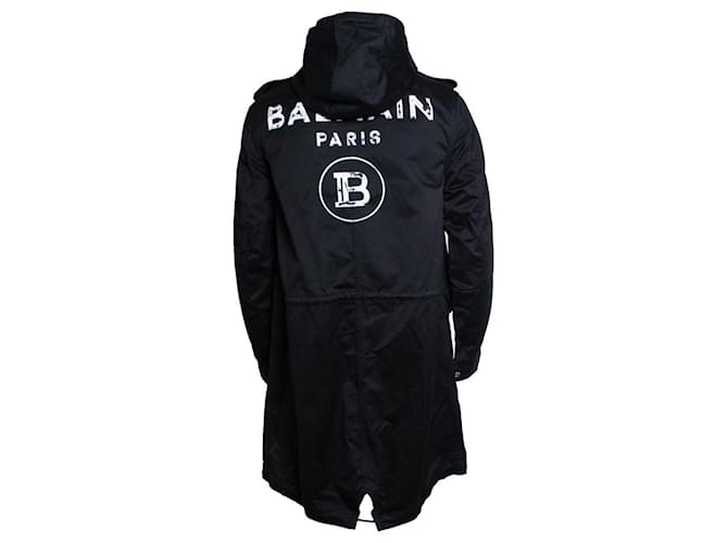 Balmain, parka con capucha negra de algodón Negro - vista 2