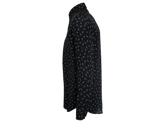 Saint Laurent, camicia nera con stampa della torre Eiffel Nero - vista 2