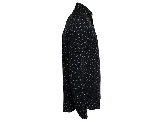 Saint Laurent, camicia nera con stampa della torre Eiffel Nero - vista 4
