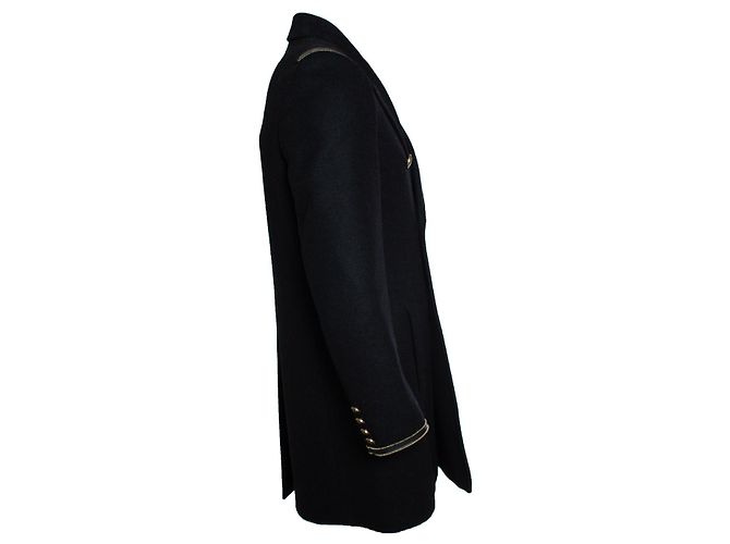 Saint Laurent, schwarzer Mantel 2020 mit militärischen Details - Ansicht 3