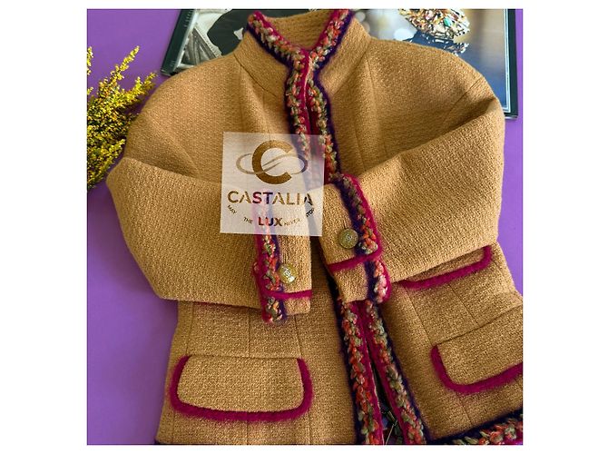 Chanel Verspielt audace Tweedjacke Supermarkt 36 FR Senf - Ansicht 16